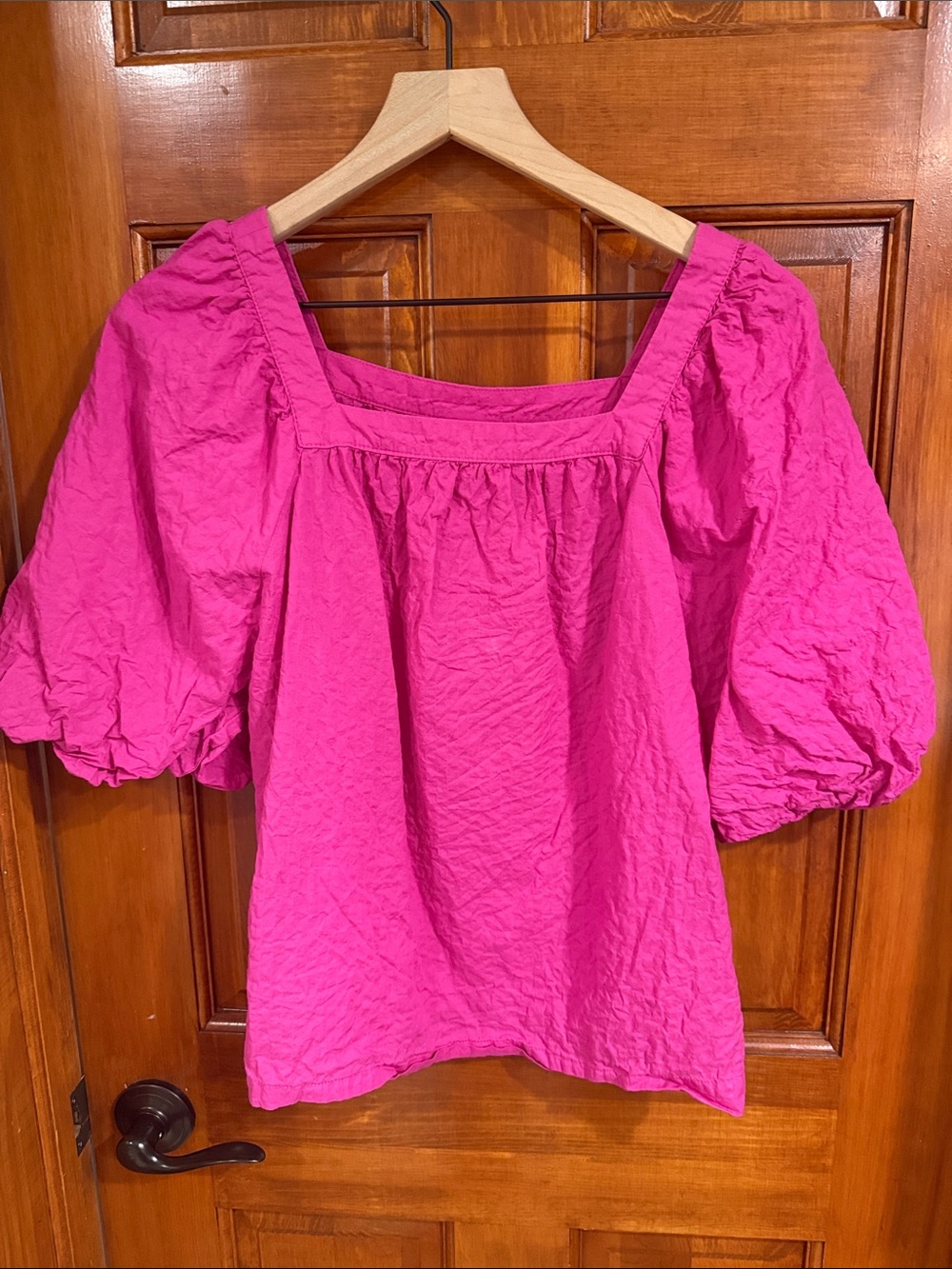 a new day Fuchsia Square-Neck Puff Sleeve Blouse